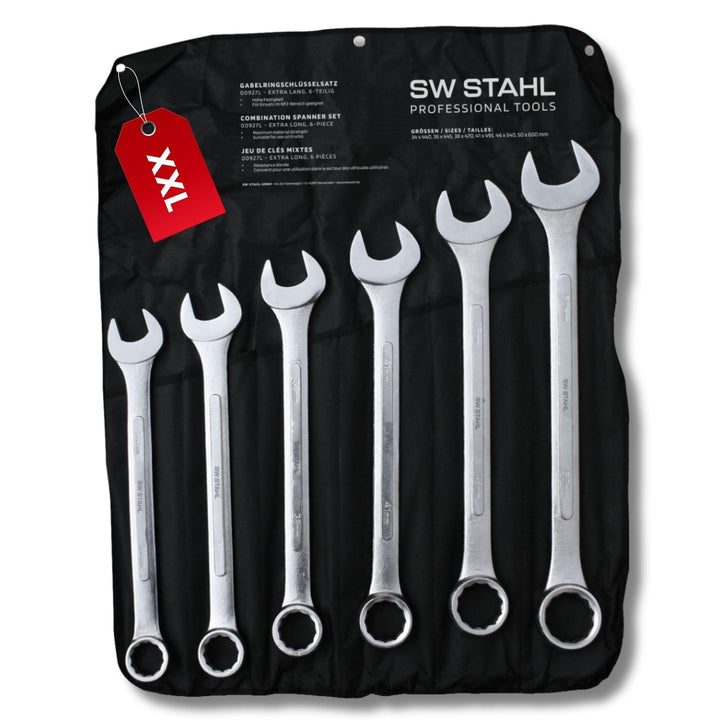 SW-Stahl 00927L Jumbo Gabelringschlüsselsatz I 6 teilig I 34-50mm extra lang I aus Carbonstahl I ink