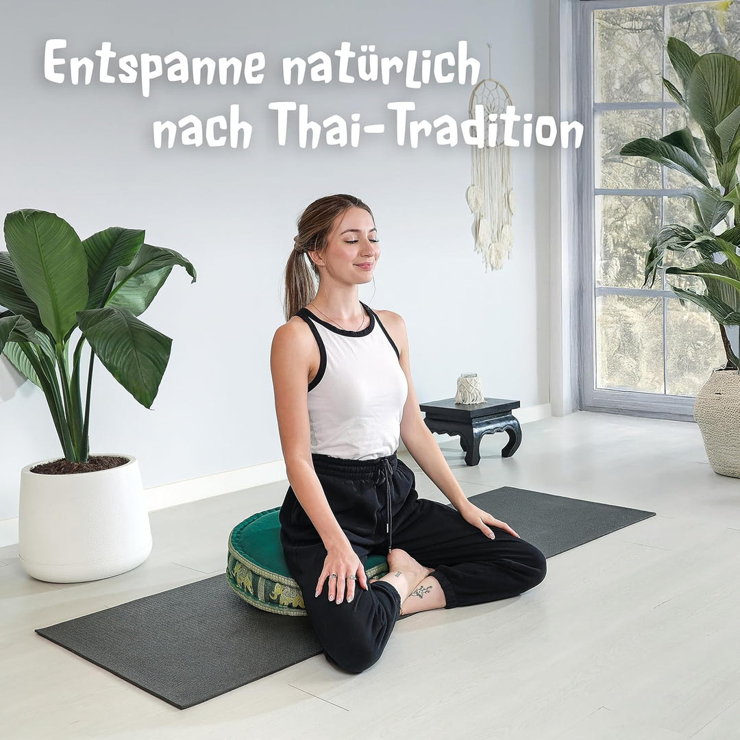 livasia Meditationskissen mit Thaiseide - Ø 45x15cm - Yogakissen mit Kapok, Pouf, Bodenkissen für Yo