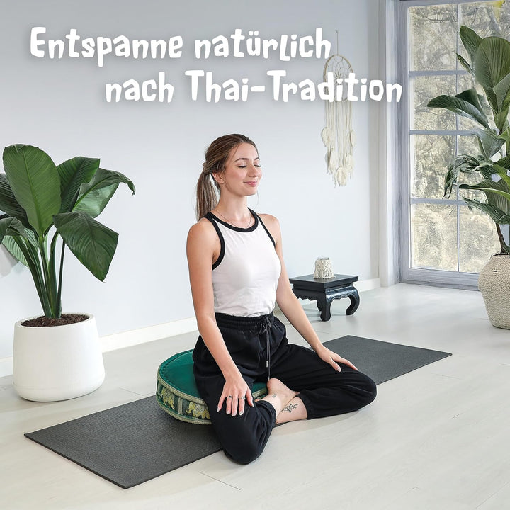livasia Meditationskissen mit Thaiseide - Ø 45x15cm - Yogakissen mit Kapok, Pouf, Bodenkissen für Yo