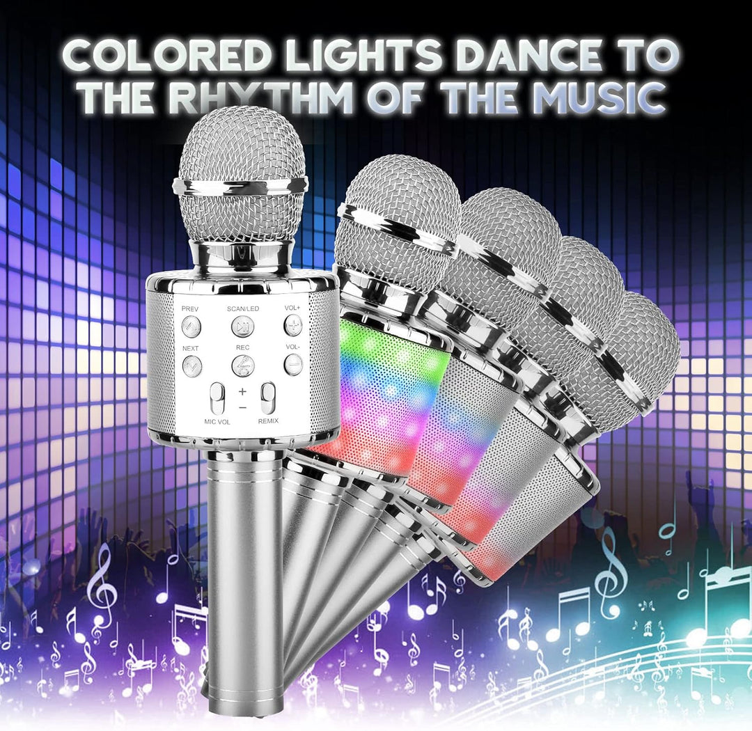 ShinePick Mikrofon Kinder Bluetooth, 4-in-1 Drahtloses Karaoke Mikrofon, Tragbare LED Microphone Spi