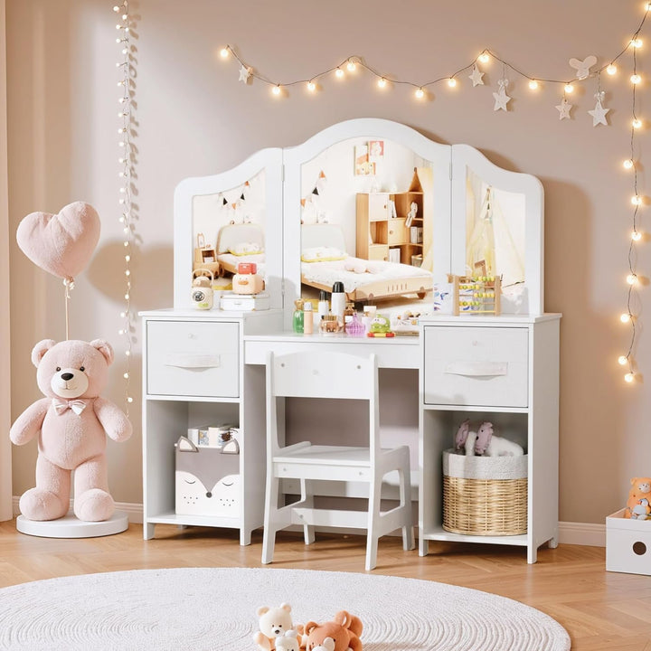 Clevich 2 in 1 Schminktisch Kinder, Kinderschminktisch mit Abnehmbarem Spiegel, Prinzessin Frisierti
