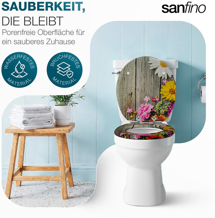 SANFINO® Premium WC Sitz mit Absenkautomatik – hochwertige Toilettendeckel aus Holz, viele bunte Mot