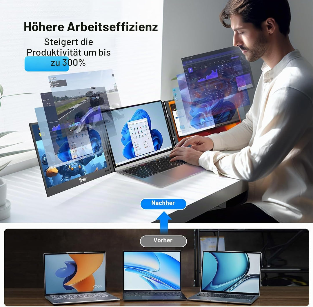 Yinker 15.6" FHD Triple Screen Laptop Erweiterung Laptop Screen Extender EIN-Kabel-Verbindung für 11