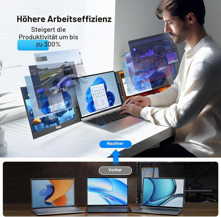 Yinker 15.6" FHD Triple Screen Laptop Erweiterung Laptop Screen Extender EIN-Kabel-Verbindung für 11