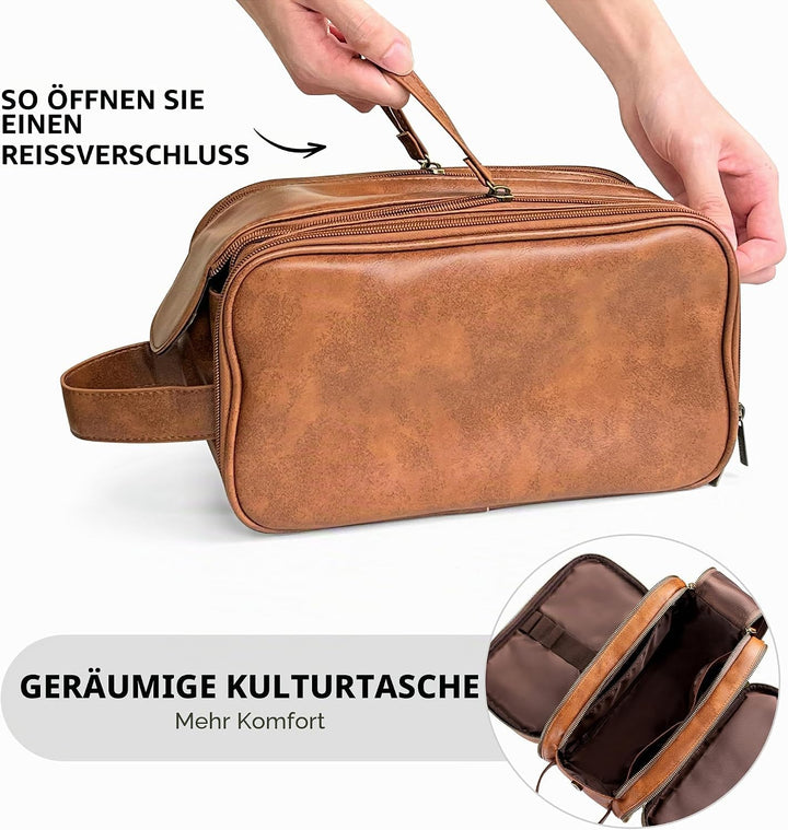 Elviros Kulturbeutel Herren aus PU-Leder grosse Kulturtasche Damen wasserdichte Reise-Kulturtasche W