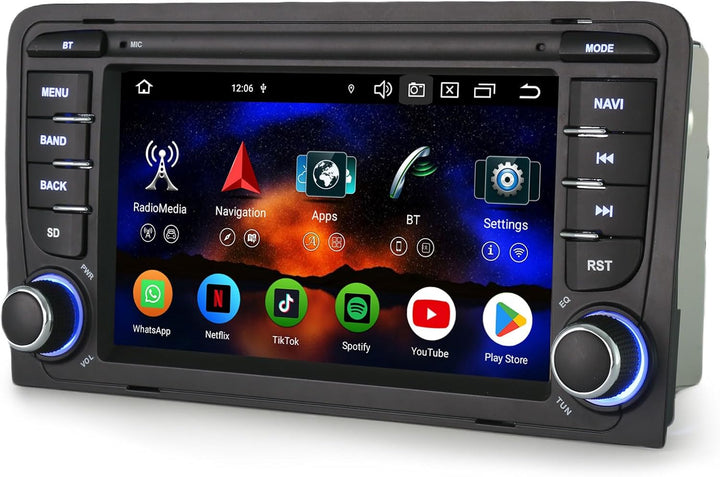 Erisin 8-Kern 4GB RAM+64GB ROM Android 14 Autoradio 2Din mit GPS Navi für Audi A3 S3 RS3 RNSE-PU 7 Z
