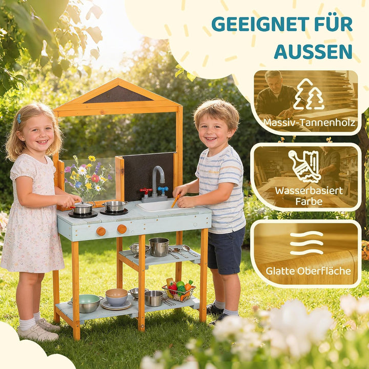 AIYAPLAY Matschküche Outdoor Spielküche mit Herd 3-8 Jahren Hellblau