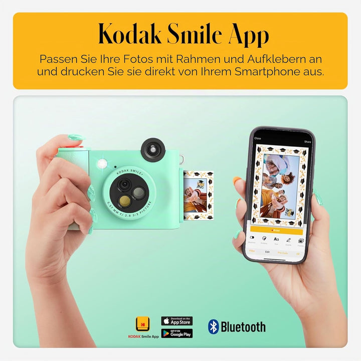 Kodak Smile+ 2-in-1 Digitale Sofortbildkamera & Bluetooth Fotodrucker Starterpaket + Tragetasche + Z