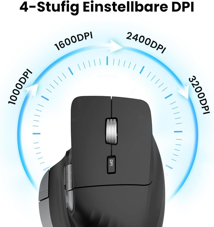 Kabellose Bluetooth Maus, Ergonomische, Wiederaufladbare, Geräuscharme Maus mit Multi-Device-Funktio