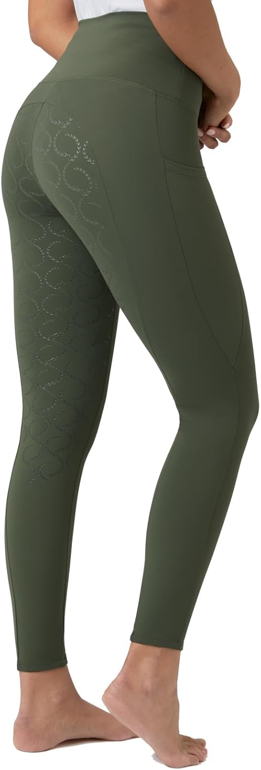 HORZE Damen Reitleggings Gillian, Reithose mit Handytasche und Silikonvollbesatz 36 Khakifarben, 36