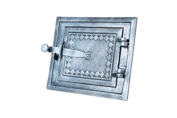 Gusseiserne Ofentür mit Riegel - 25,2 x 21,5 cm – Brotofentür - Pizzaofentür - Steinofentür - Kamino