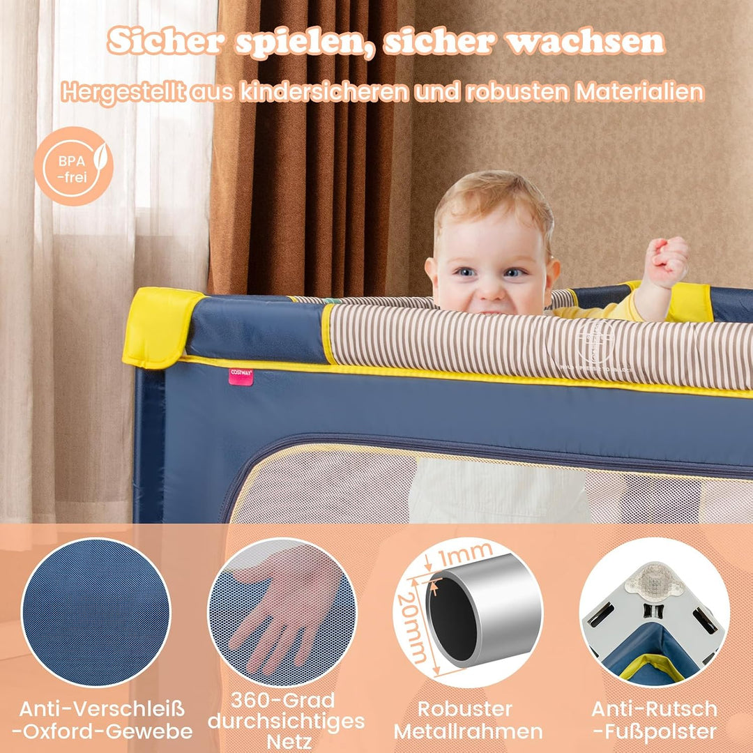 GOPLUS 150 x 150cm Laufstall Babys, Laufgitter tragbar mit 50 bunten Bällen, 4 Griffen &amp; Tragetasche