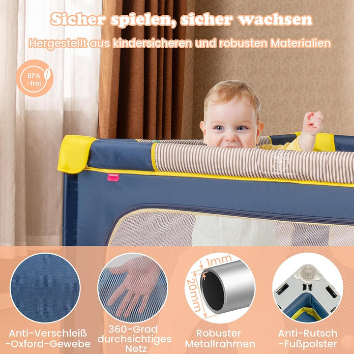 GOPLUS 150 x 150cm Laufstall Babys, Laufgitter tragbar mit 50 bunten Bällen, 4 Griffen &amp; Tragetasche