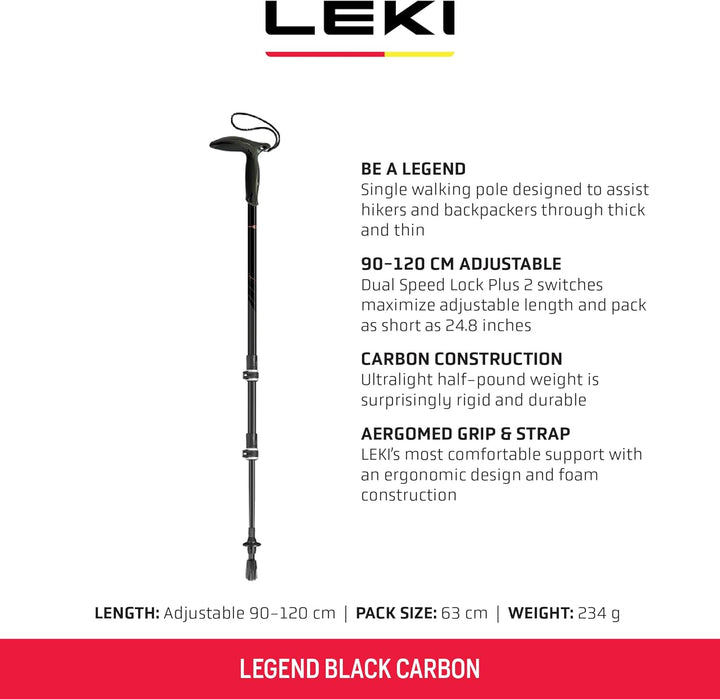 LEKI Legend Black Carbon Verstellbarer leichter Wanderstock (einzeln) für Trekking & Wandern natural