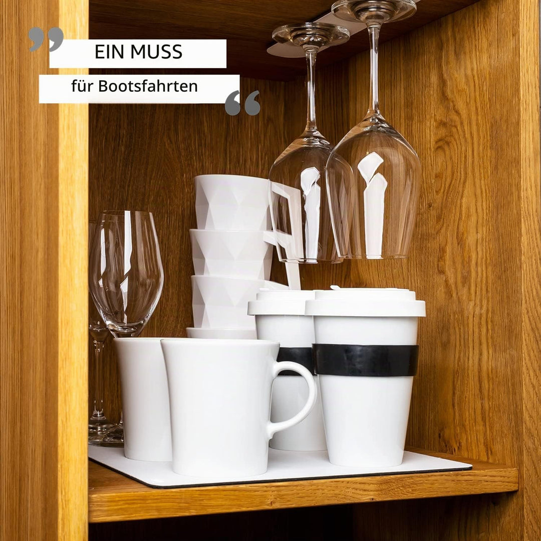 silwy® Porzellan TO-GO-CUP inkl. schwarzer Hitzeschutzbanderole, metallischen Nano-Gel-Untersetzer W