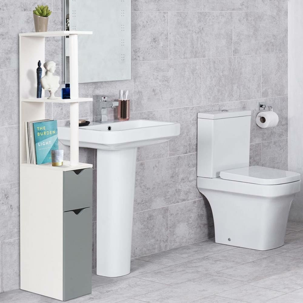 FACILITYS WC-Schrank in Holzoptik mit 2 grauen Türen