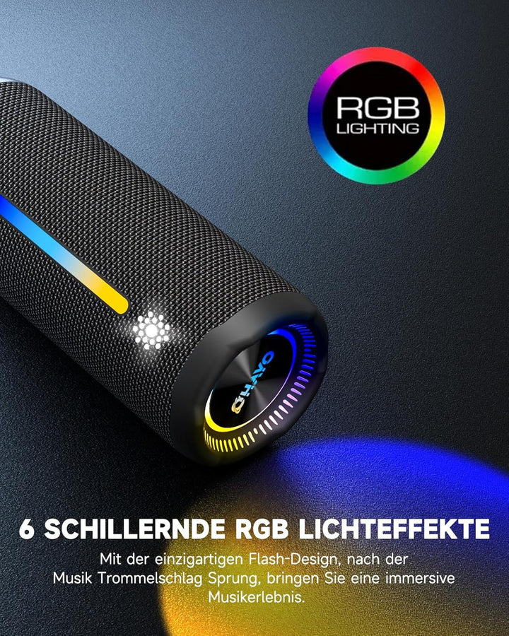 OHAYO HiFi Bluetooth Lautsprecher mit LED Licht, 35W Dualen Treibern Bluetooth Box, Tragbare Musikbo