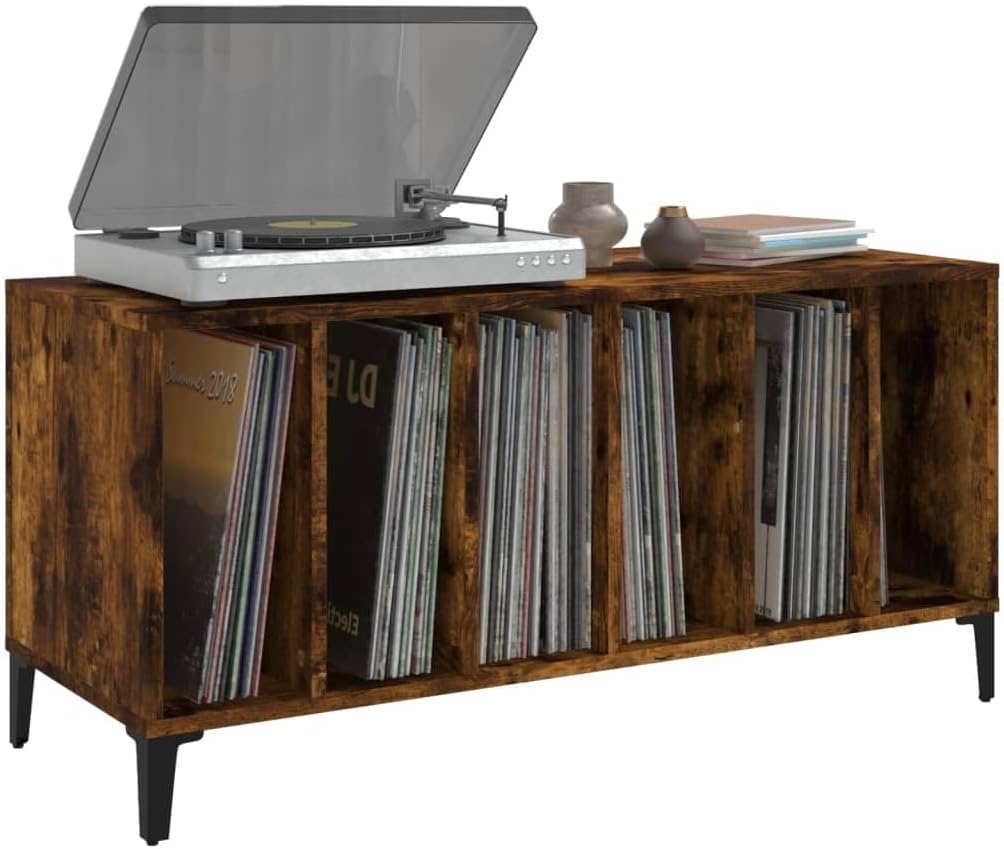 Plattenschrank SchallplattenstäNder Schallplatten Regal Schallplatten Schrank Räuchereiche 100x38x48