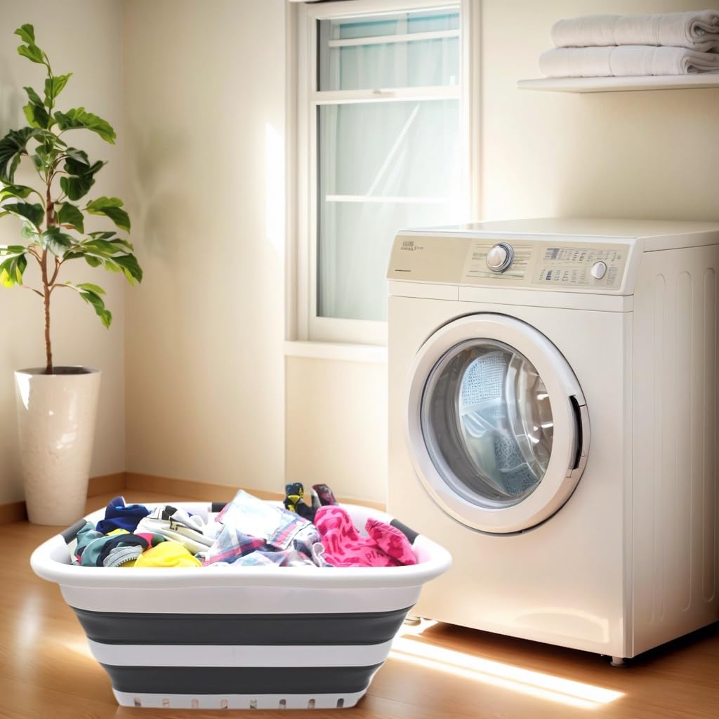 SAMMART 41L Set of 2 Collapsible 3 Handled Plastic Laundry Basket - Foldable Pop Up Storage Containe