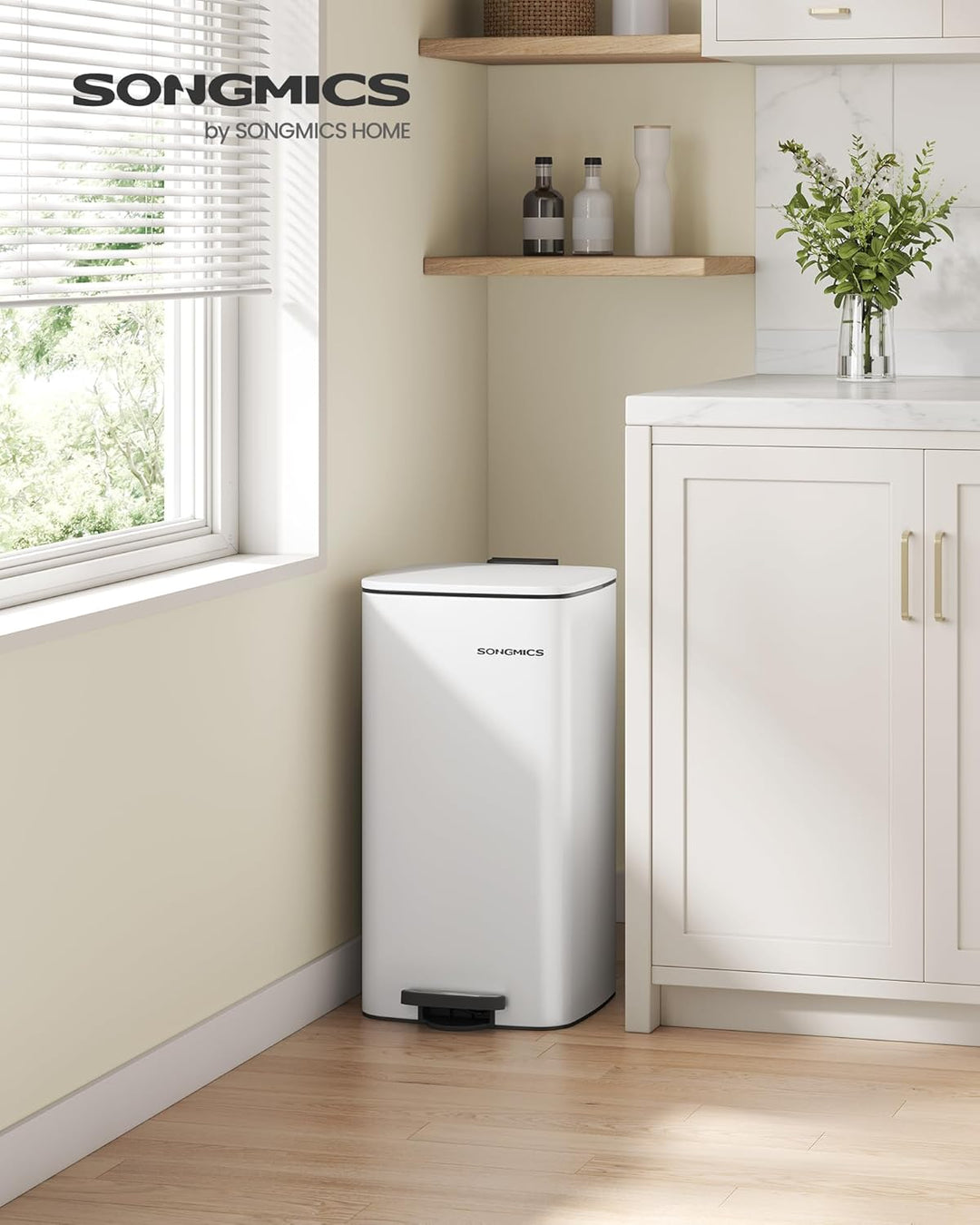 SONGMICS Mülleimer Küche, 30 Liter Abfalleimer, Tretmülleimer, Stahl, mit Inneneimer, Softclose, Off