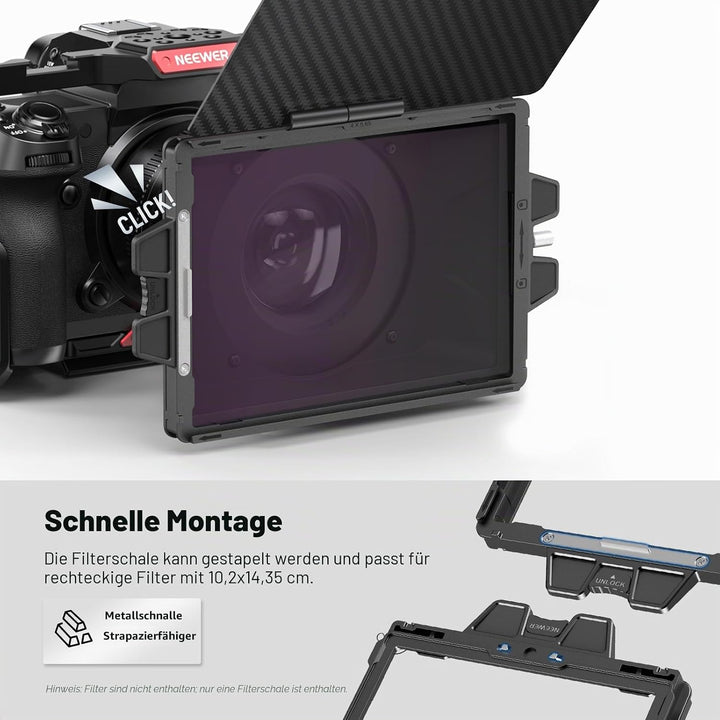NEEWER Mini Matte Box mit einem 4" x5,65 Filterfach, Kohlefaser Flagge, 4 kreisförmigen Objektivring