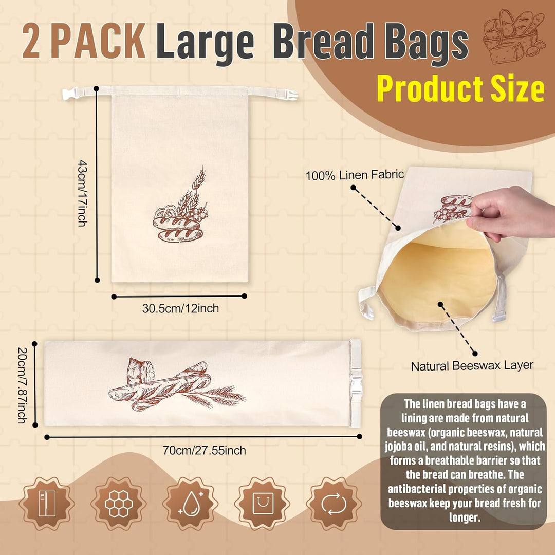 1 Stück 44 * 32,5cm Brotbeutel und 1 Stück 70 * 20cm mit Bienenwachstuch Innenfutter Wiederverwendba