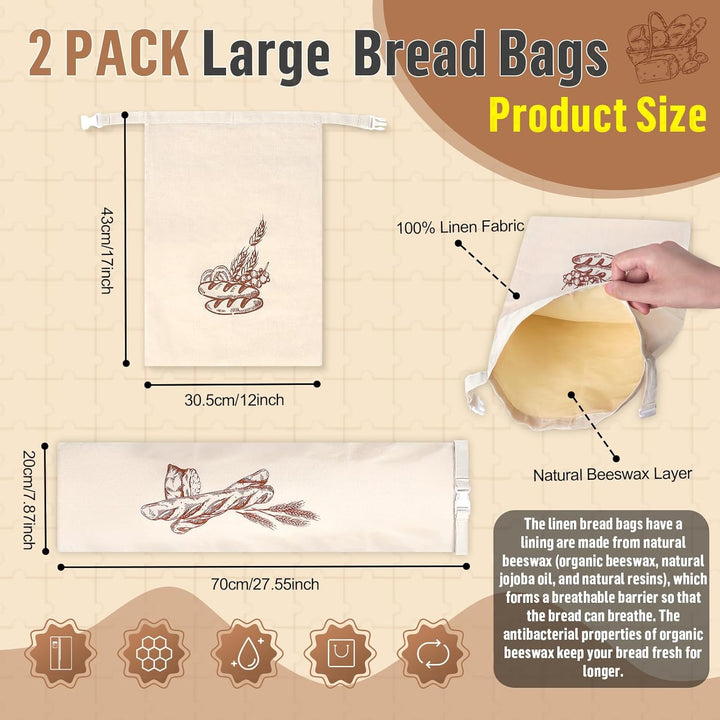 1 Stück 44 * 32,5cm Brotbeutel und 1 Stück 70 * 20cm mit Bienenwachstuch Innenfutter Wiederverwendba