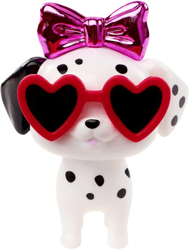 Barbie HHN07 - Extra Puppe (schwarze Haare) mit lila Flausch-Kragen und Stiefeln, enthält Haustier m