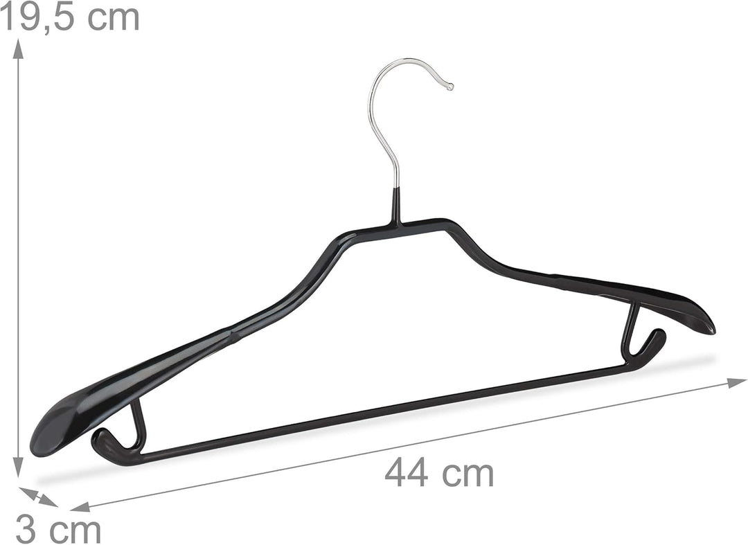 Relaxdays, schwarz Kleiderbügel für Anzüge, 10er Set, Anzugbügel, gummiert, aus Metall, rutschfest,