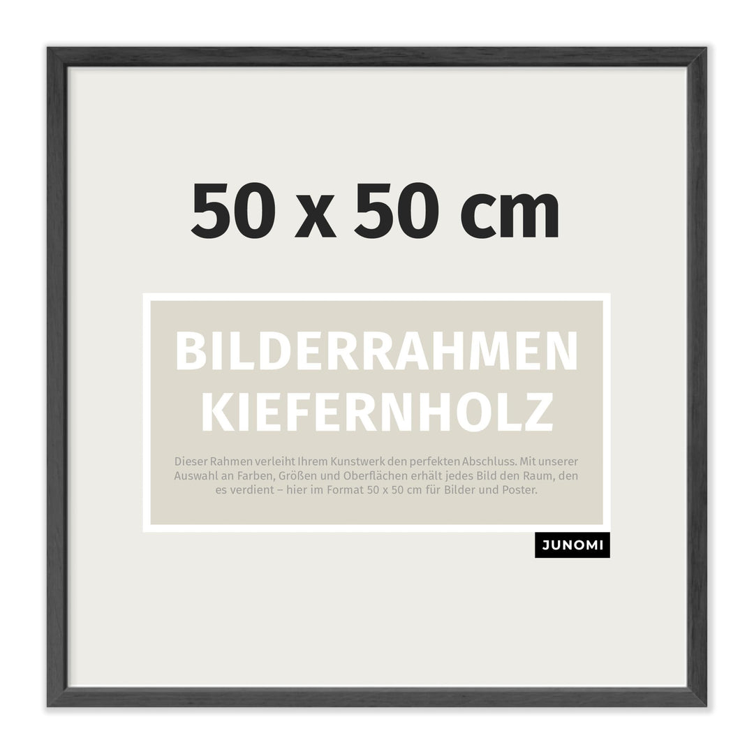 JUNOMI® Bilderrahmen 50x50 cm Holz | Farbe Schwarz | Quadratischer Posterrahmen mit bruchsicherem Ac