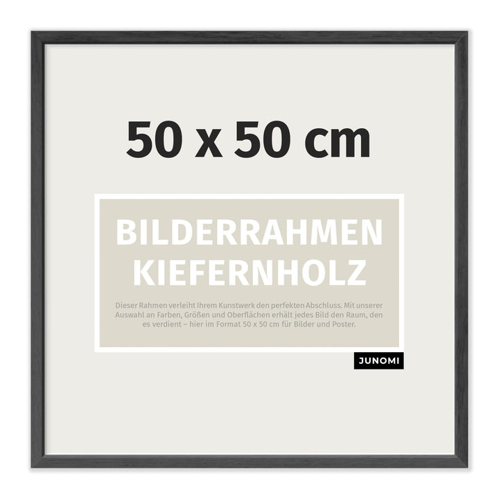 JUNOMI® Bilderrahmen 50x50 cm Holz | Farbe Schwarz | Quadratischer Posterrahmen mit bruchsicherem Ac