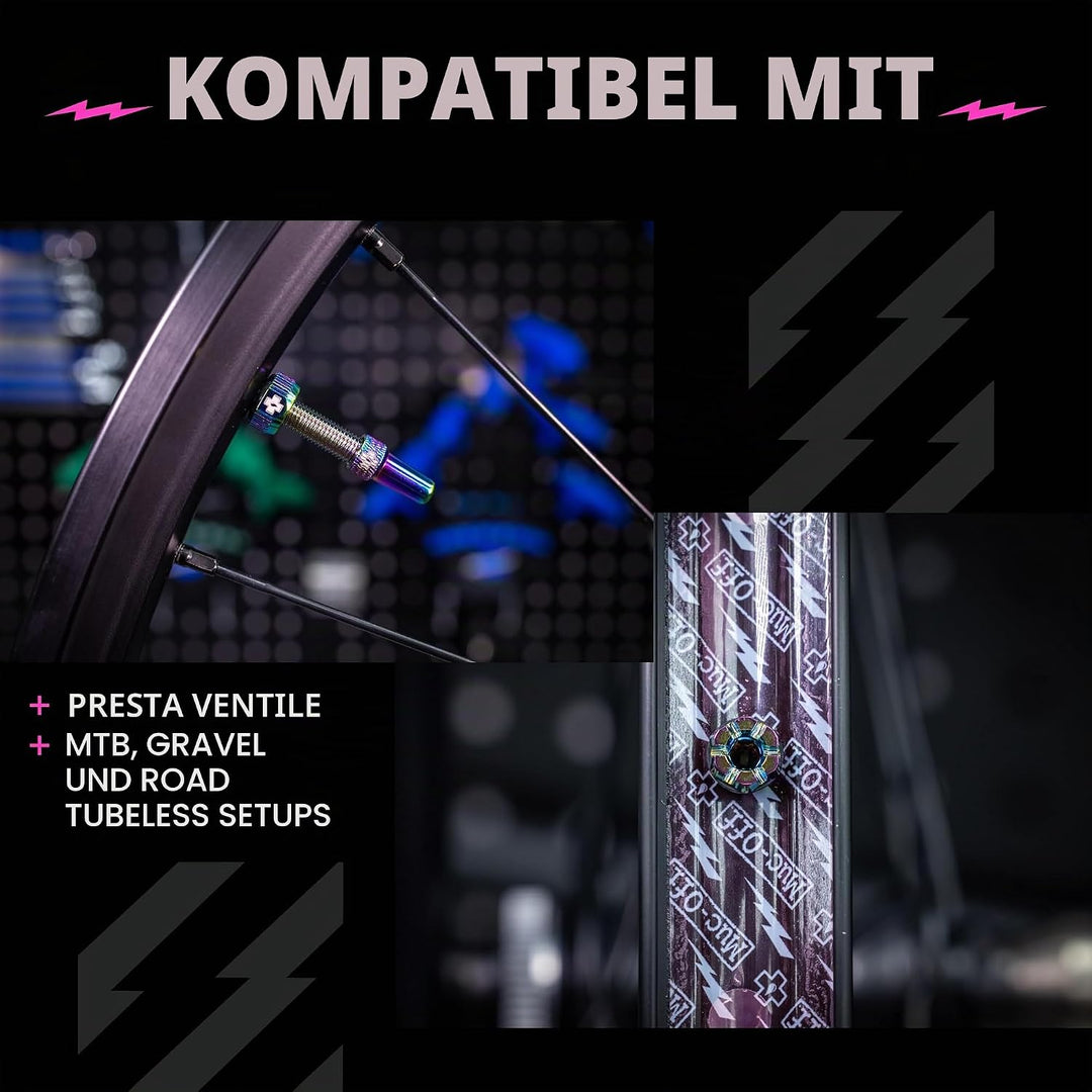 Muc-Off Unisex-Erwachsene V2 Presta Tubeless Ventile, Regenbogenfarbige, 60mm Regenbogenfarbige 60mm