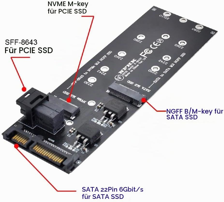 cablecc SFF-8643 auf U2 Kit NGFF M-Key auf HD Mini SAS NVME PCIe SSD SATA Adapter für Motherboard SF