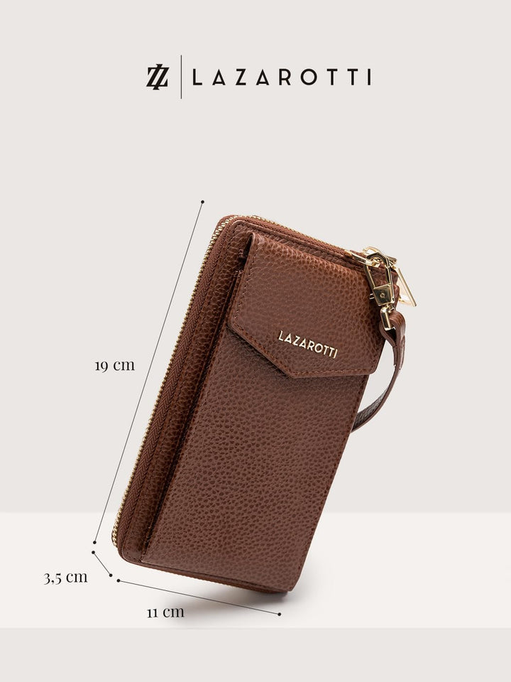 Lazarotti Bologna XL Leder Damen-Geldbörse & Handytasche (2-in-1) | 16 Kartenfächer | zum Umhängen m