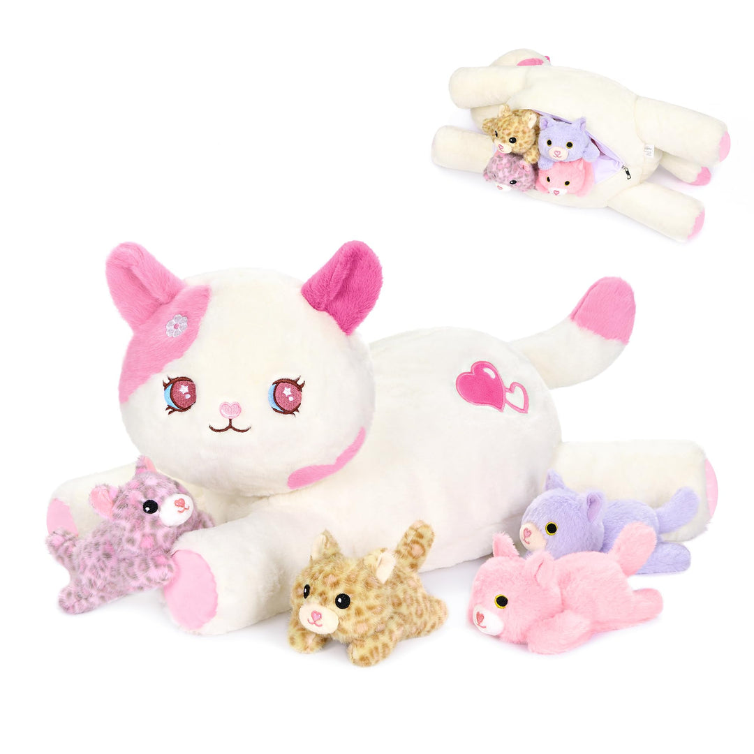 shownicer Plüschtier Katzen Kuscheltier Set 5 Stück Stofftier Kawaii Katze Plüsch Kissen Spielzeug G