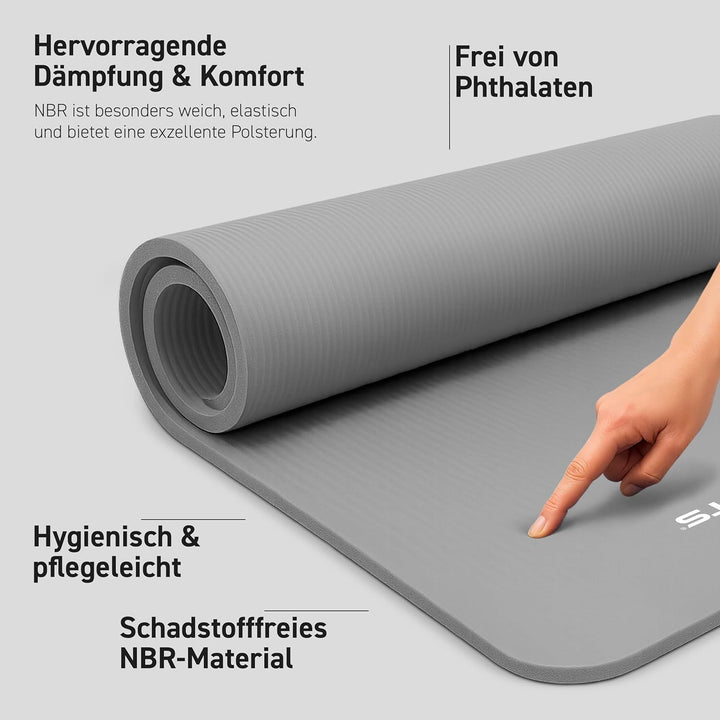 MSPORTS Gymnastikmatte | Yogamatte Premium rutschfest inkl. Tragegurt + Übungsposter + Workout App I