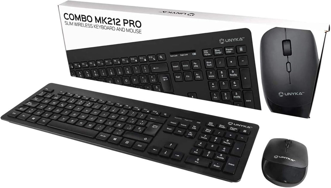 UNYKAch MK212 Pro Slim Kabelloses Tastatur- und Maus-Set, 105 Tasten, Membran, Portugiesisch, USB Wi