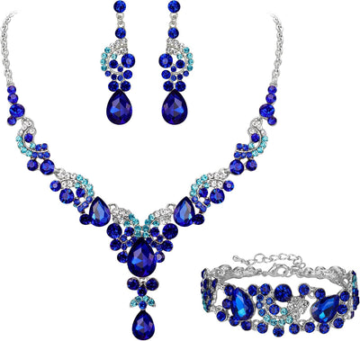 EVER FAITH Kristall Schmuckset Hochzeits Braut Art Deco Floral Teardrop Halskette Ohrringe und Armba