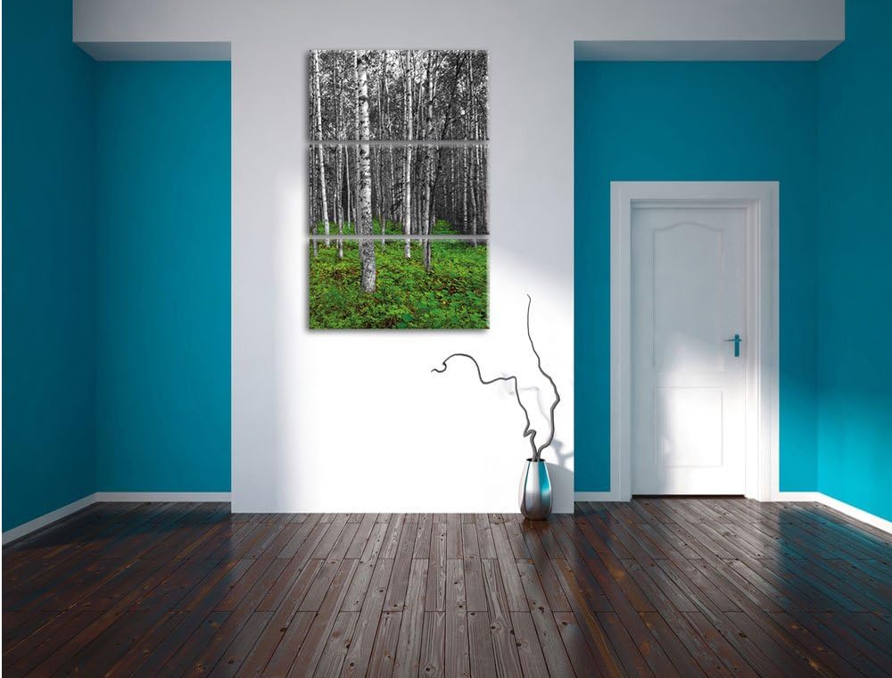 Pixxprint Kleiner ansehnlicher Birkenwald als Leinwandbild/Grösse: 3 Teilig (120x80) cm/Wandbild/Kun