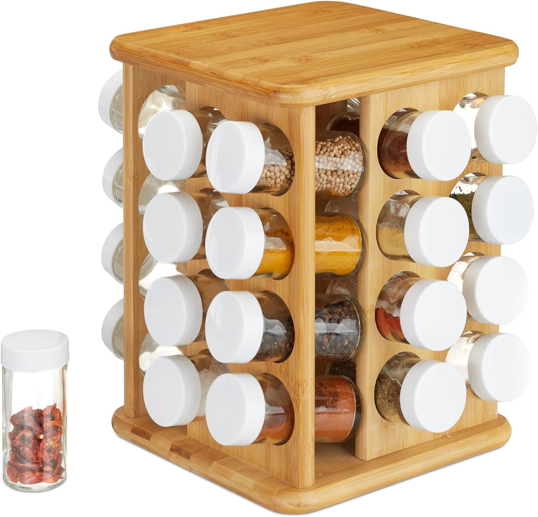 Relaxdays XXL Gewürzkarussell, drehbar, 32 Gewürzgläser, aromadichte Aufbewahrung, Gewürze Organizer