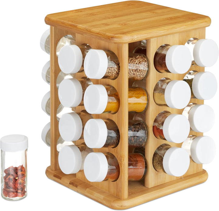Relaxdays XXL Gewürzkarussell, drehbar, 32 Gewürzgläser, aromadichte Aufbewahrung, Gewürze Organizer