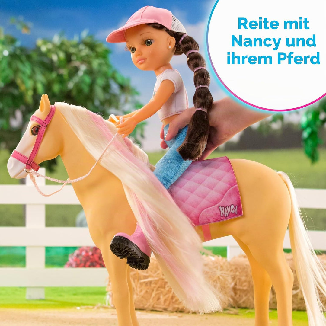 NANCY - A Day with her Horse, Modepuppe mit Pferd, Pflegezubehör, Bürstenschwamm, der die Farbe des