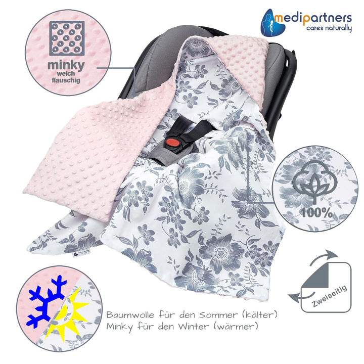 Medi Partners Einschlagdecke 100% Baumwolle 85x85cm Kuscheldecke für Kinderwagen Babyschale universa