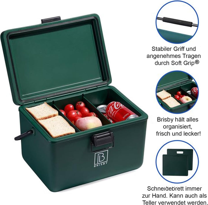 Brisby Kühlbox 12 Liter - Kühlbox ohne Strom, 40 Stunden kühl, Inklusive 2 grosse Kühlelemente 200ML