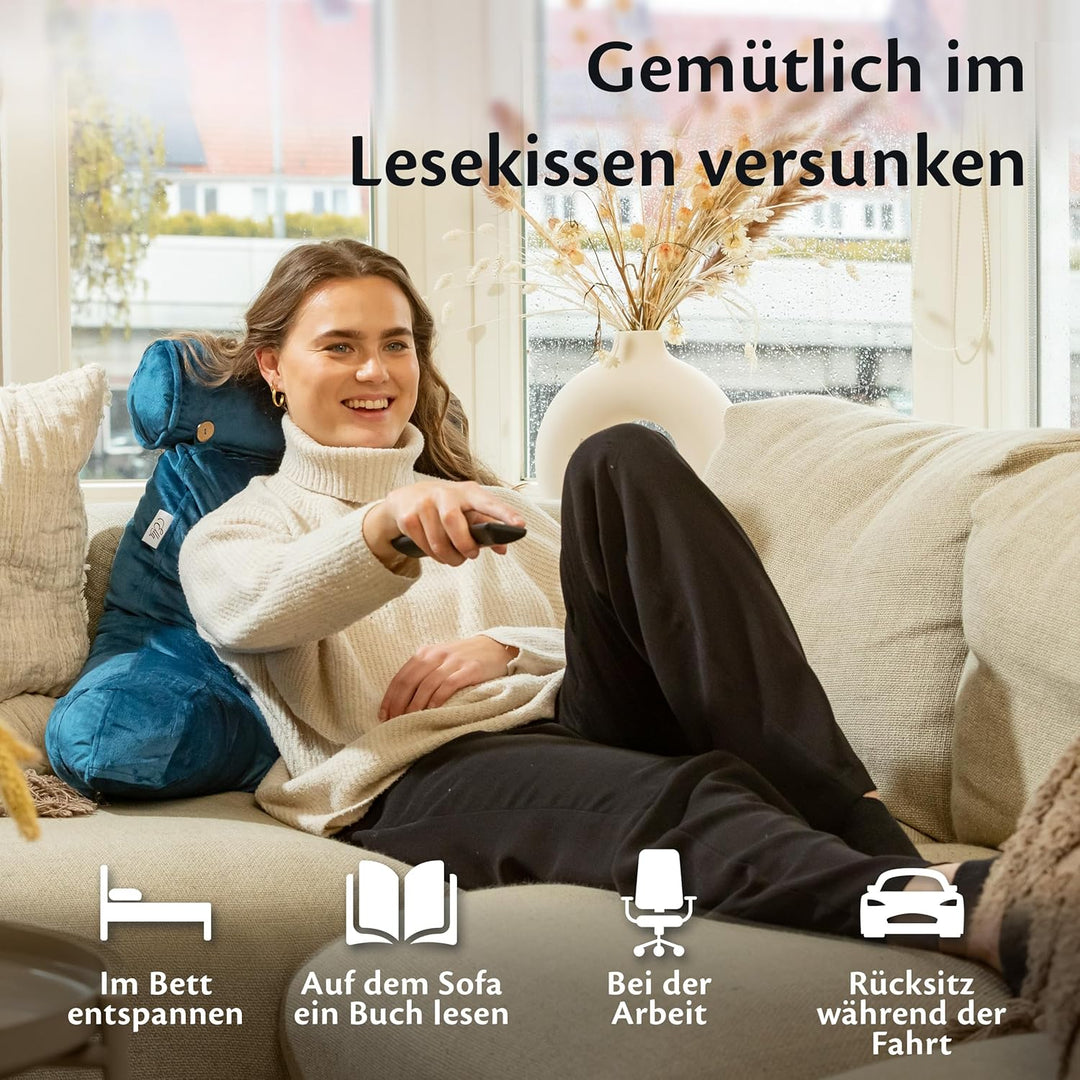 Ella Lesekissen für Bett und Sofa mit Abnehmbarer Nackenrolle - Rückenkissen Bett - Reading Pillow a