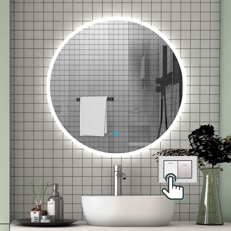 Aica Sanitär LED Spiegel Rund 50 cm Kalt/Neutral/Warmweiss, dimmbar, Memory Funktion, Wandschalter/T