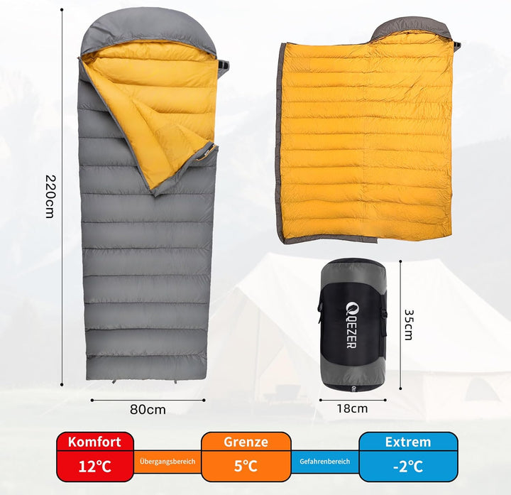 daunenschlafsack verfügt über EIN Graphenfutter und eine 620FP Füllkraft von Entendaunen, 4-Jahresze