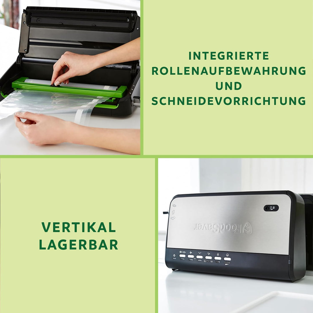Foodsaver Vakuumiergerät für Lebensmittel mit integrierter Rollenaufbewahrung | Vakuumierer mit Schn