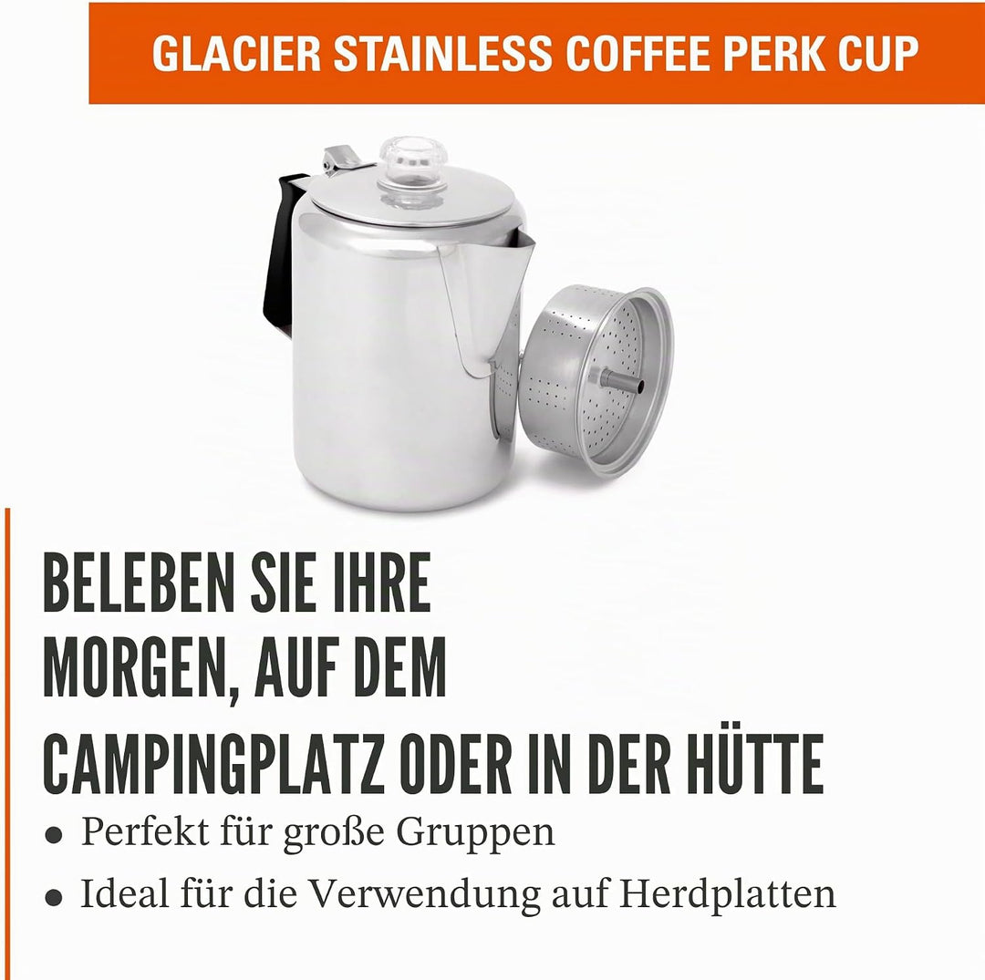 GSI Outdoors Glacier Kaffeekanne aus Edelstahl mit Silikongriff 9 Cup, 9 Cup