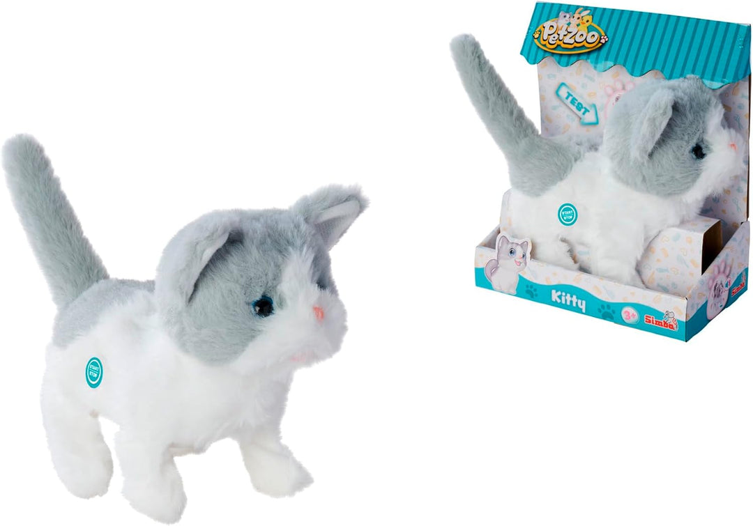 Simba PetZoo Kitty, Spielzeug Haustier, mit Sound, läuft und wackelt mit dem Schwanz, Try me, 19cm,